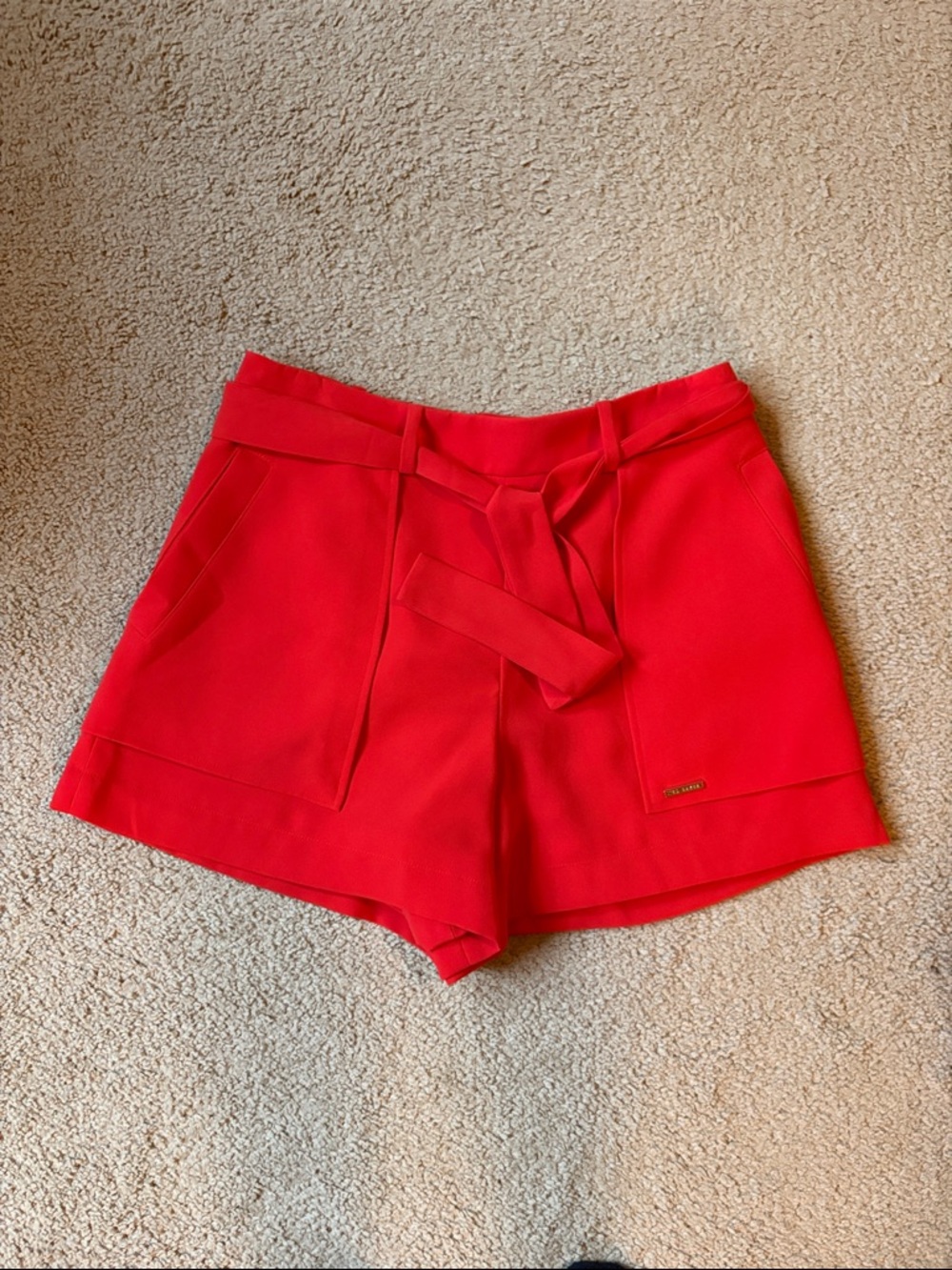 Ted Baker Red High-Waist Tie-Belt Shorts